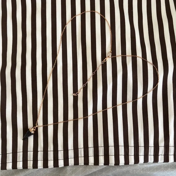 Henri Bendel Rose Gold Black Marble Conic Pendant Necklace 32” - Picture 2 of 7